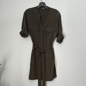 Express Dark Olive 3/4 Sleeve Dress w/ belt size SP